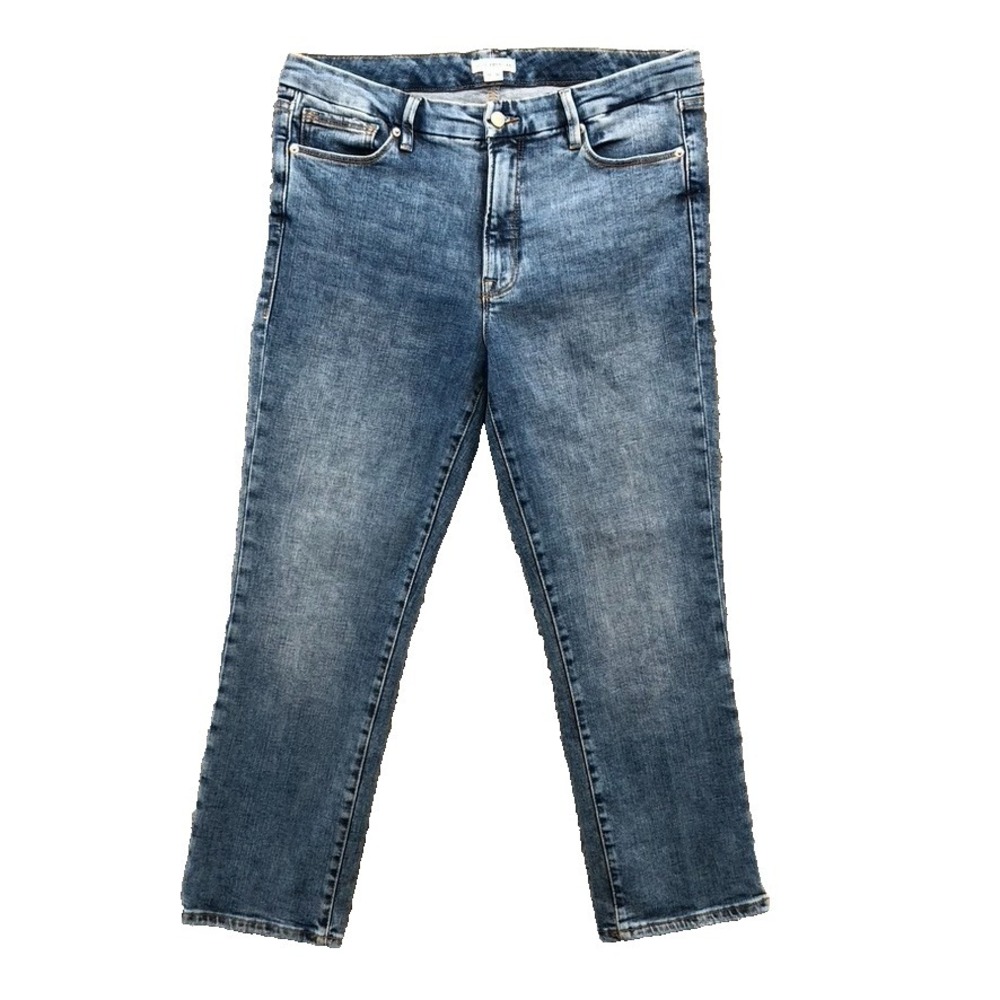 Good American Good Legs Slim Straight Cropped Jeans Womens 14 Blue Denim Stretch